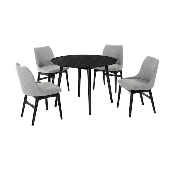 Armen Living Arcadia and Azalea 42" Round Gray and Black Wood 5 Piece Dining Set SETARDI5AZBLGR42 - main